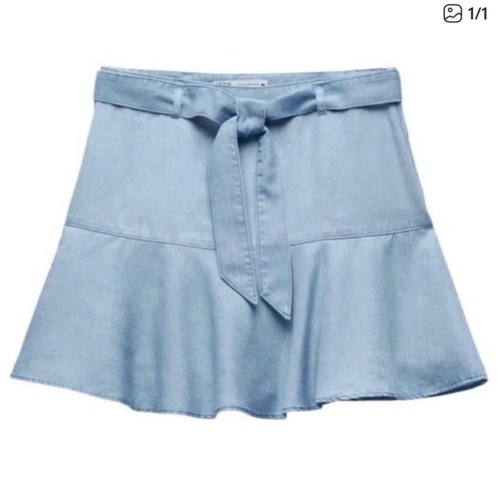 Zara Light Blue Tie-Waist Flared SKORT